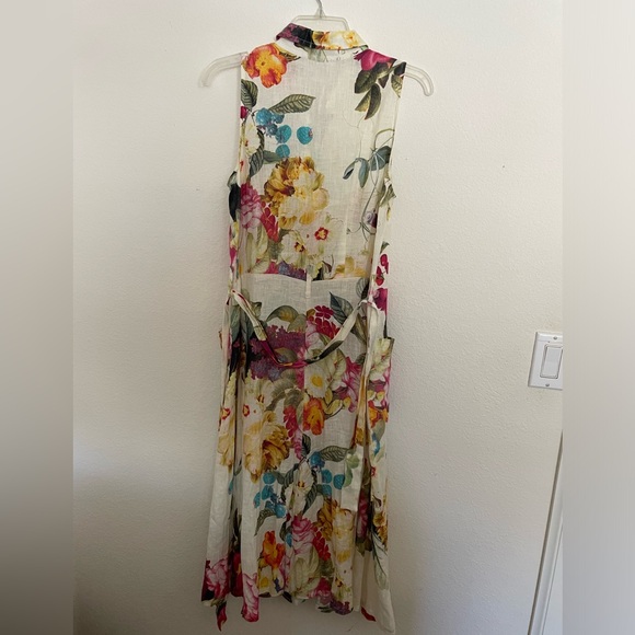 Alembika floral linen midi dress button tie - Picture 2 of 7